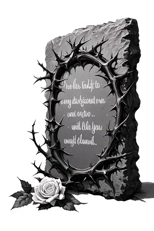 Stone Tablet With A Scripture On It Covered In Rose Thorns