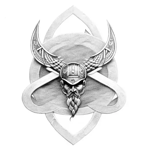 Viking Symbol With Valkyrie Wings And Axes
