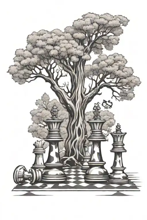 Three Trees And 1 Queen Chess Piece Featuring