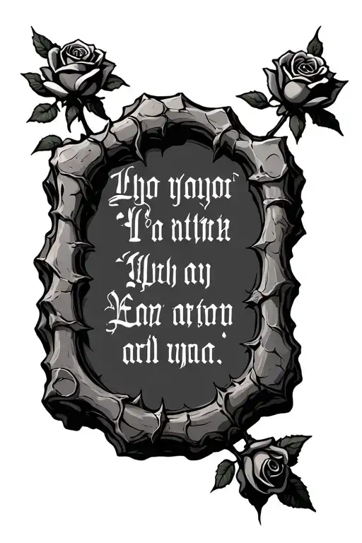 Stone Tablet With A Scripture On It Covered In Rose Thorns