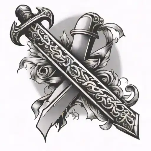 Damaged Sword Wrapped With Prostate Cancer Ribbon