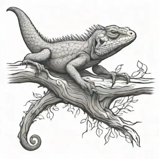 Lizard On Tree Branch