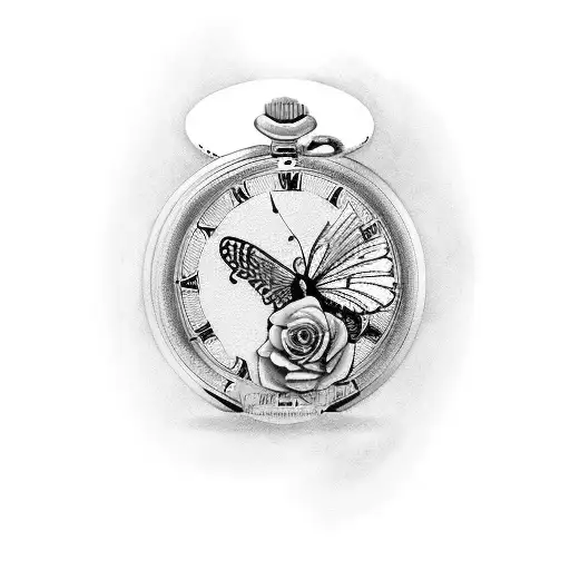 Single Wing Rose Pocket Watch And Butterfly