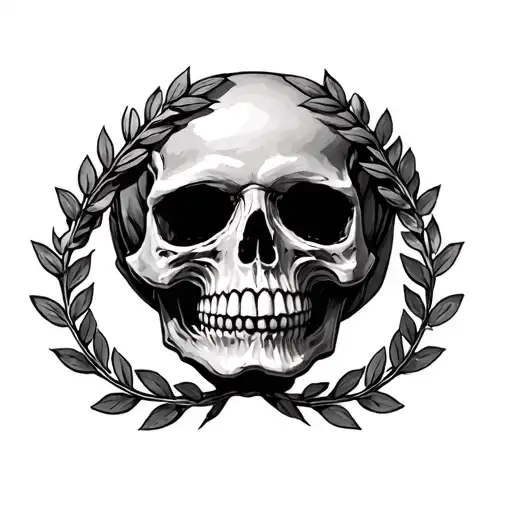 Realistic Skull With Laurel Wreath On Head