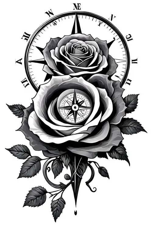 Compass With Spiralling With Roses
