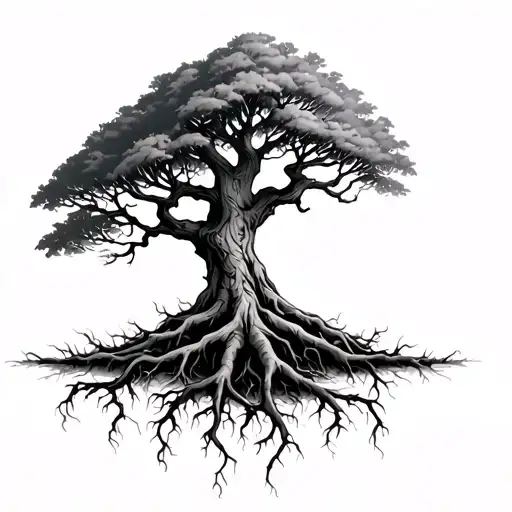 Tree And Roots Growing