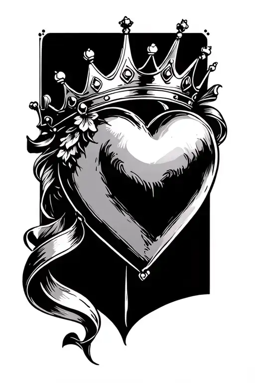 A Heart With A Crown Hanging Over One Side Profile