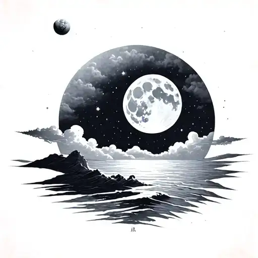 Sky With Moon Above With Fotprint On