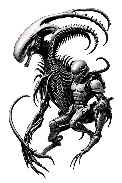 Xenomorph Alien Vs A Colonial Marine From Alien