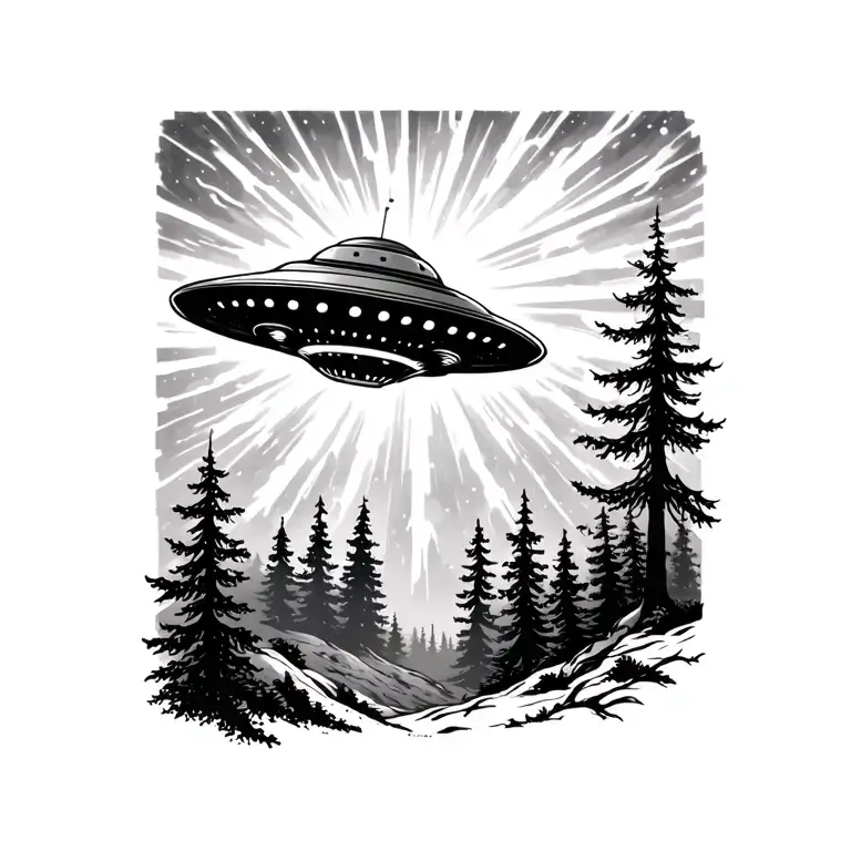 Forest And Ufo Beaming