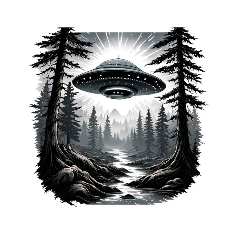 Forest And Ufo Beaming