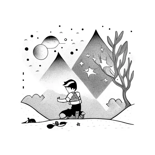 Boy With A Dog Watching The Stars In The Forest