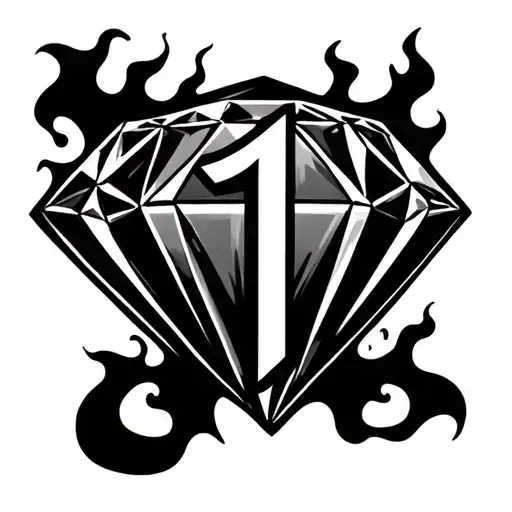 Diamond With 1 In The Middle With Flames Coming Around The Diamond