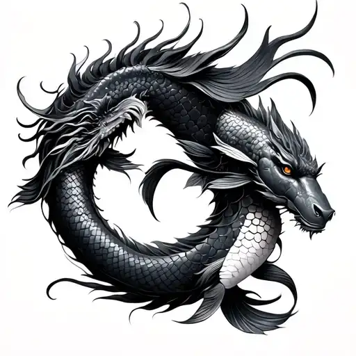 Capricorn Goddess With Koi Fish And A Dragon