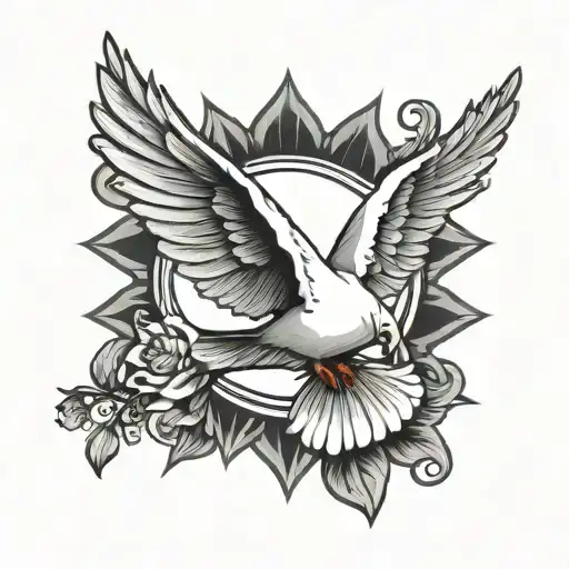 Cross With Dove Above It With The Sun Shining Down