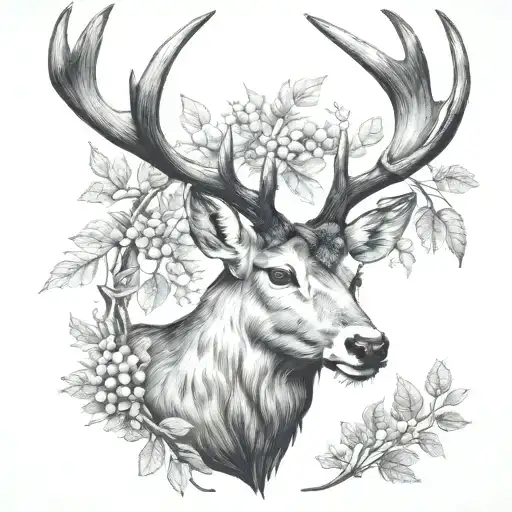 Stag With Rowan Tree Antlers