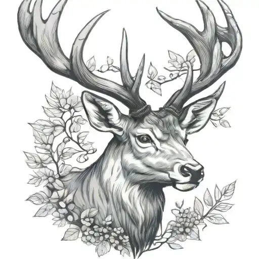 Stag With Rowan Tree Antlers