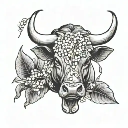 Bull With Lily Of The Valley Flowers Blooming