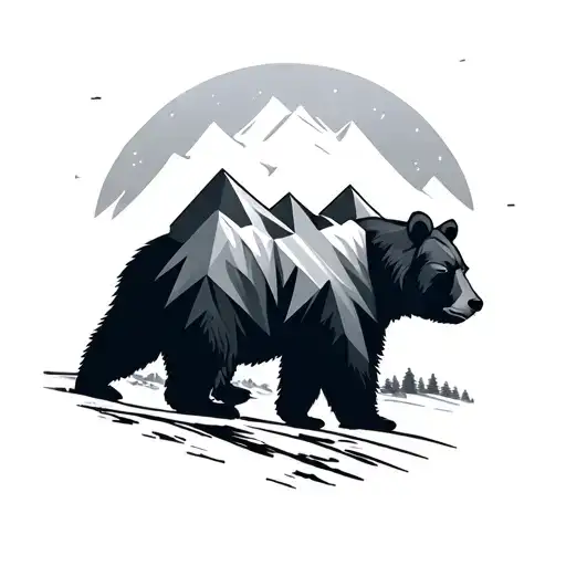 Geometric Bear Outline With Mountains In It