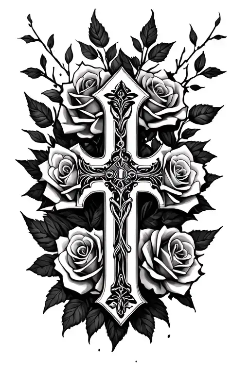 Cross Rosery Arm Sleeve With Roses