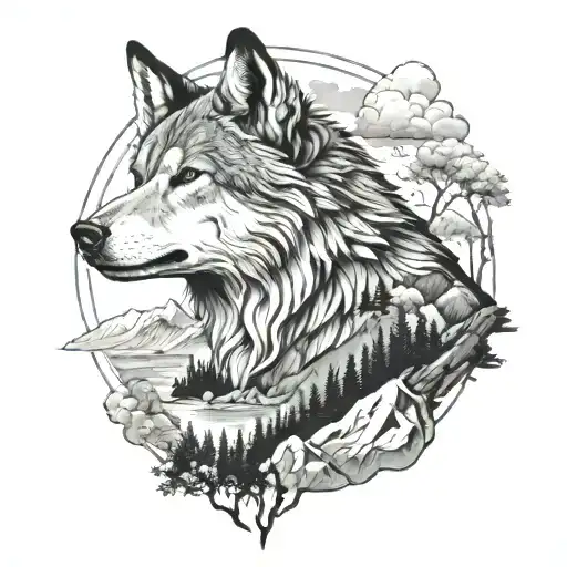 A Wolf With A Landscape In Him And Me