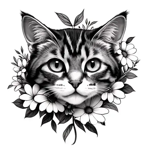Cat Curled In Flower Bouquet