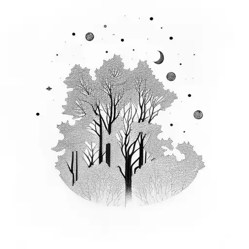 A Mystical Forest With A Glowing Galaxy Sky Above