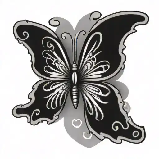 A Butterfly Tattoo With Four Wings And One Wing Is Shape Of A Heart And Is Colored In