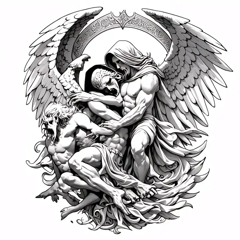 Hooded Arch Angel Defeating A Demon