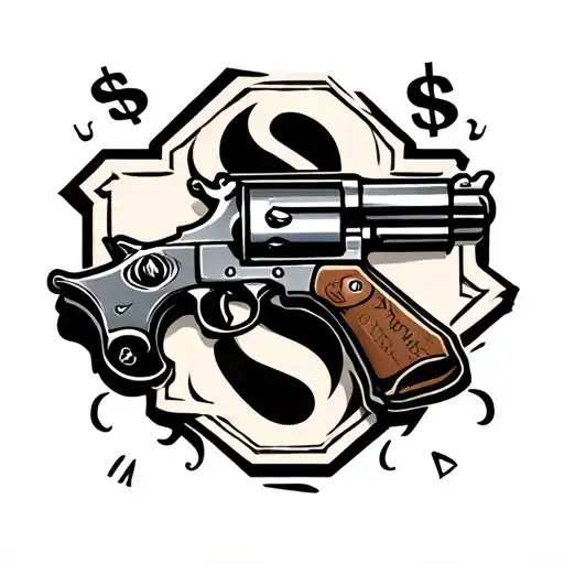 Guns Money Sign And Old Fashion Gangster