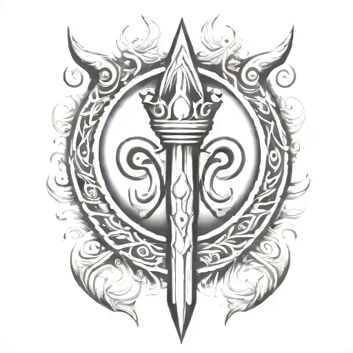 Hindu Trident With Light Shining Brightly