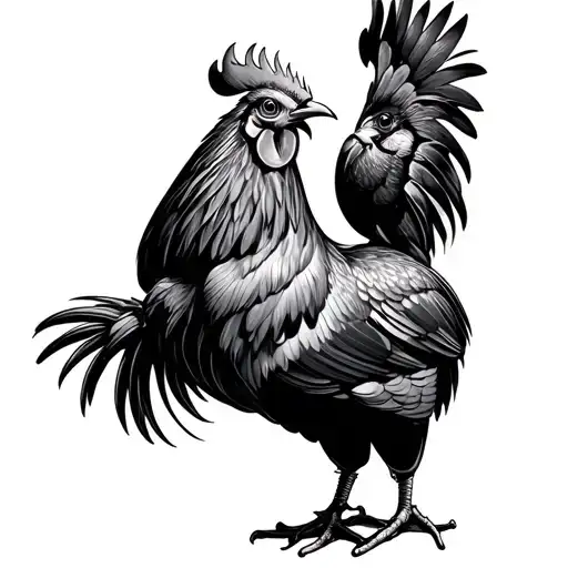 Nautical Rooster With A Swallow In Its Talon