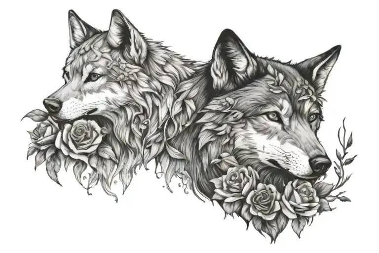 Half Wolf Half Human With Flowers