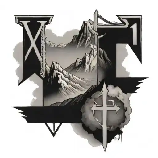 Mountins And Cross And Roman Numeral Numbers V-xiii-mcmlxxxviii And Viii-xx-mcmlxxix