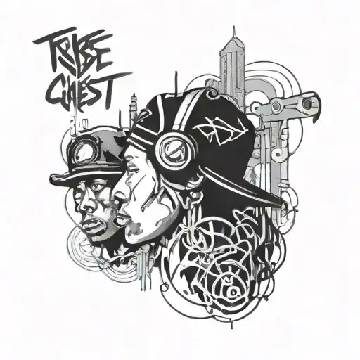 Fine Line Tattoo Of A Tribe Called Quest's Album Cover Art For 'A Low End Theory'