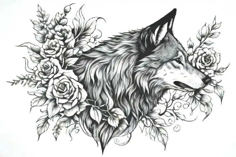 Half Wolf Human With Flowers