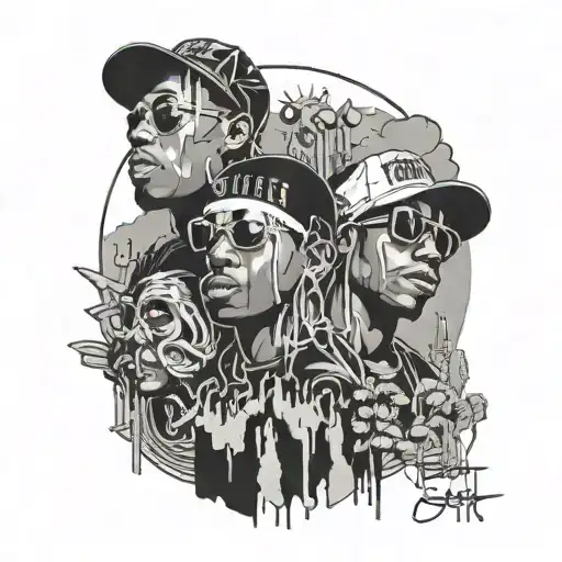 Fine Line Tattoo Of A Tribe Called Quest's Album Cover Art For 'A Low End Theory'