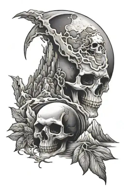 Moon And Mountains With Skull