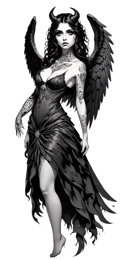 Filigree Goth Angel Demon Girl With Wings And