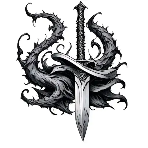 Curved Demonic Dagger Tattoo Blackwork Curved Blade