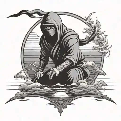 Ninja In Front Of Sun Setting