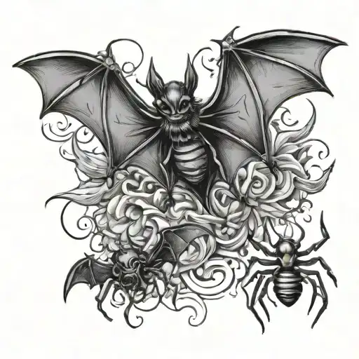 Bat And Spiders Crawling