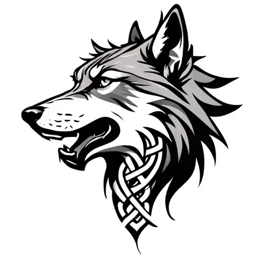 Wolf Head Celtic Knotwork Sideview Open Mouth Open