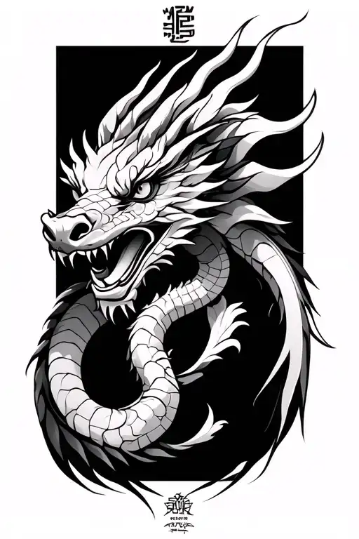 Egyptian Hiregliphics And Japanese Dragon