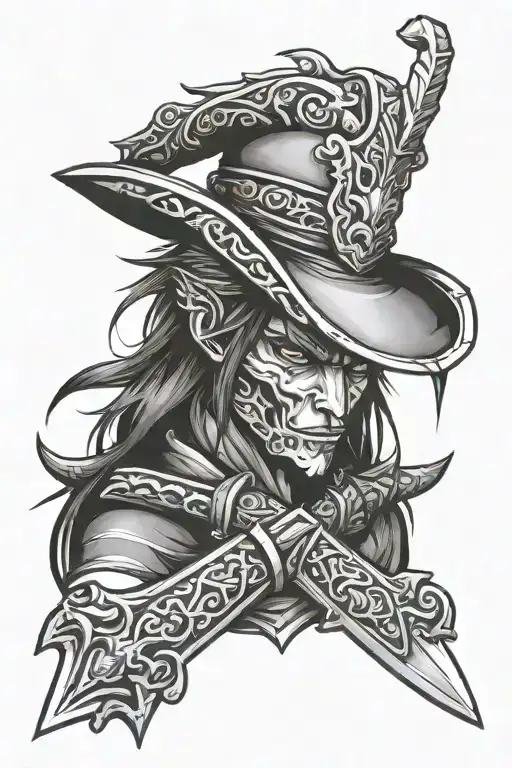 Black Sword Yoru In The Ground With Ace's Hat On Top