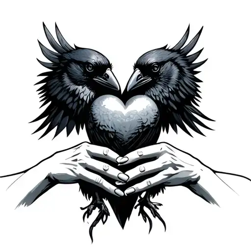 Crow Holding Heart In Intertwined Hands Holding