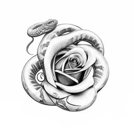Snake Coiled Around A Wilted Rose