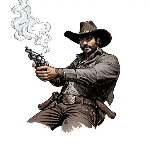 Old Western Cowboy With Smoking Gun And Poker