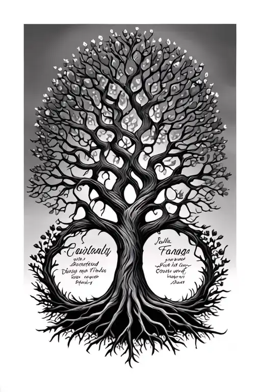 Familly Tree Of Life Intertwined With Names Written