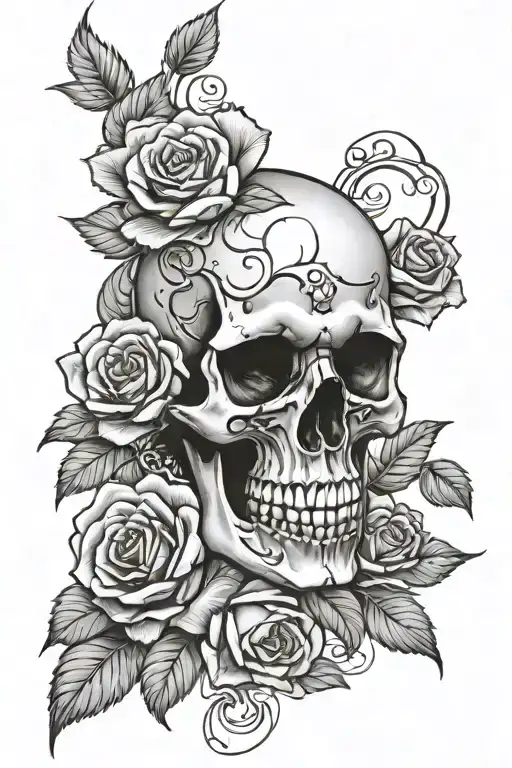 Skull And Roses Half Sleeve